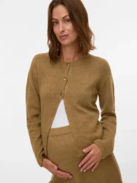 Strikket cardigan med rund hals og almindelig pasform