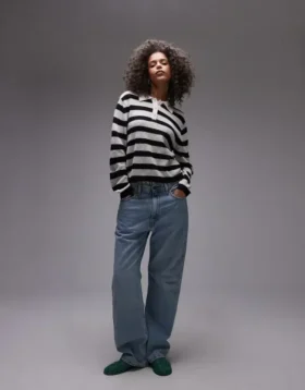 Topshop strikket letvægts-polo med striber