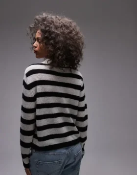 Topshop strikket letvægts-polo med striber