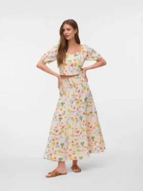 Vmelena lang nederdel med høj talje